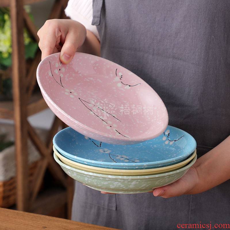 Dish home 8 inch big Japanese ceramic creative household food Dish the depth disk circular plates suit Dish