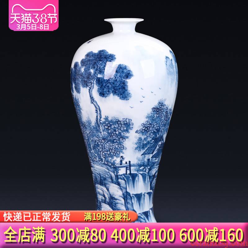 Jingdezhen ceramics hand - made of blue and white porcelain vases, flower arrangement of new Chinese style household act the role ofing is tasted furnishing articles gift sitting room