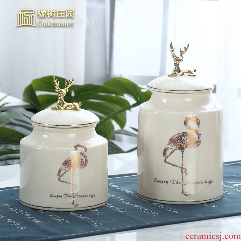 Nordic light much creative ceramic tank storage tank furnishing articles with cover seal pot tea pot deer head receive decoration