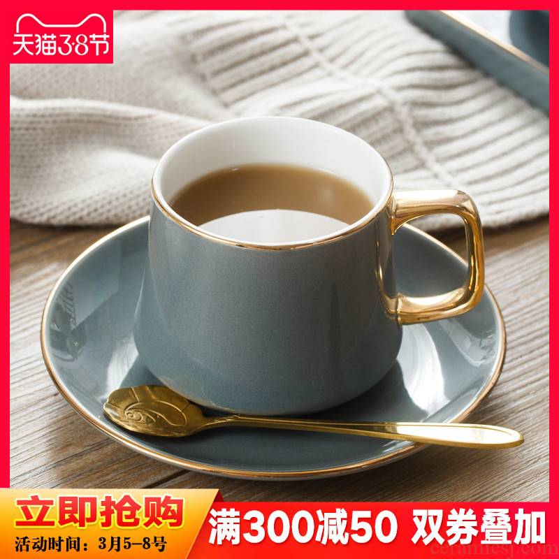Light much coffee cups and saucers suit small European - style key-2 luxury household ceramic paint mark cup with disc ladle English afternoon tea