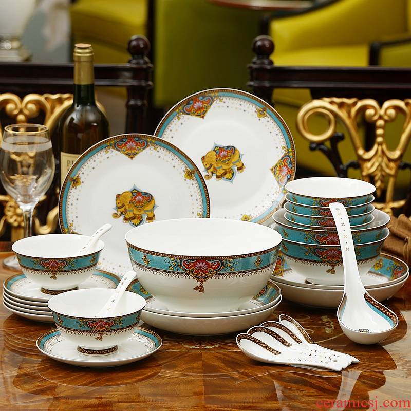 28 head ceramic tableware suit dishes home eat ipads porcelain bowl chopsticks bowl dish dishes home European up phnom penh