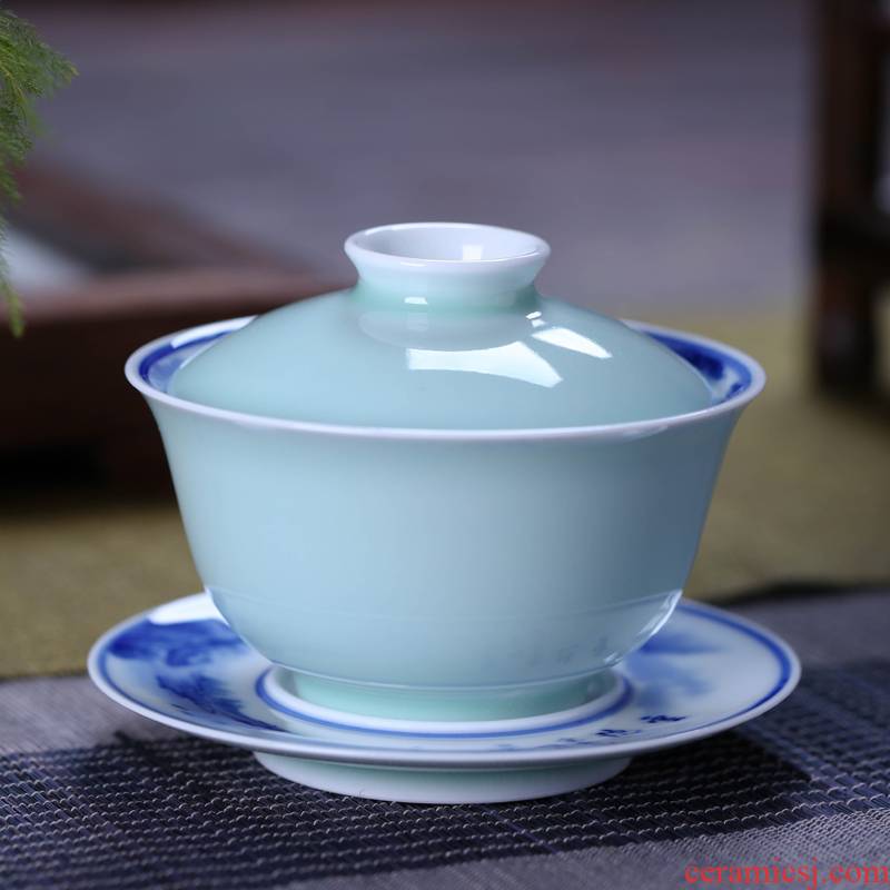 Offered home - cooked in jingdezhen hand - made ceramic tureen only three cups of tea set of blue and white porcelain cup bowl household large cup