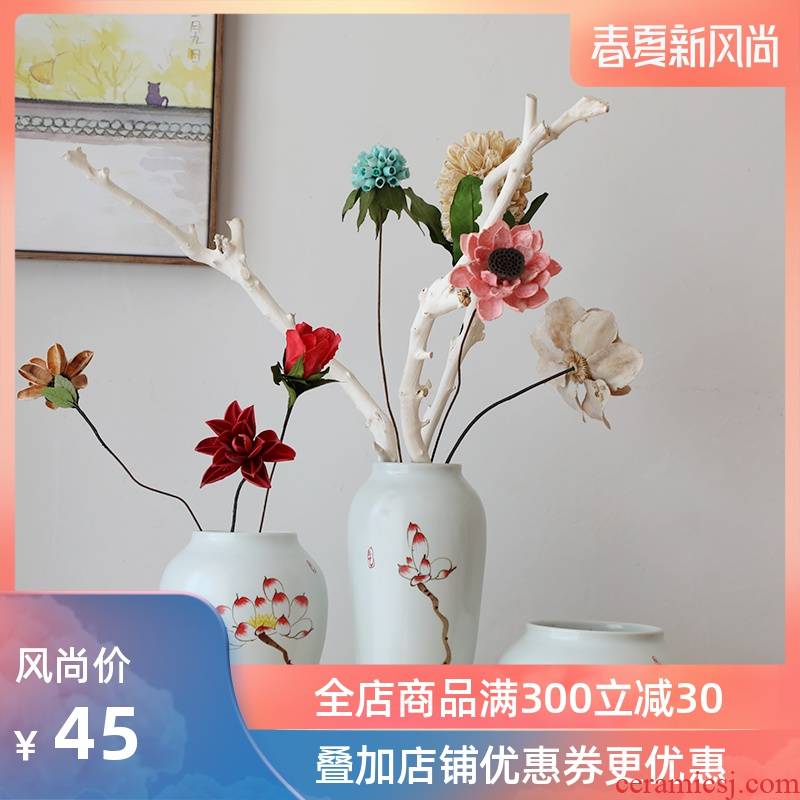 Modern new Chinese style three - piece furnishing articles of jingdezhen ceramics, vases, flower arrangement, zen home sitting room adornment
