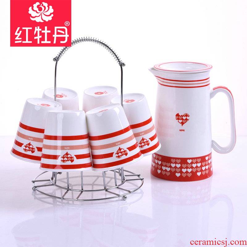 Tangshan red peony ipads porcelain cup cold water with a water large capacity kettle household creative couples wedding gifts