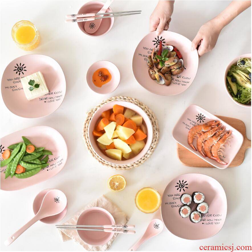 Lovely tableware dishes suit household use creative Japanese eat rice bowl dish dishes chopsticks disc ceramic contracted tableware