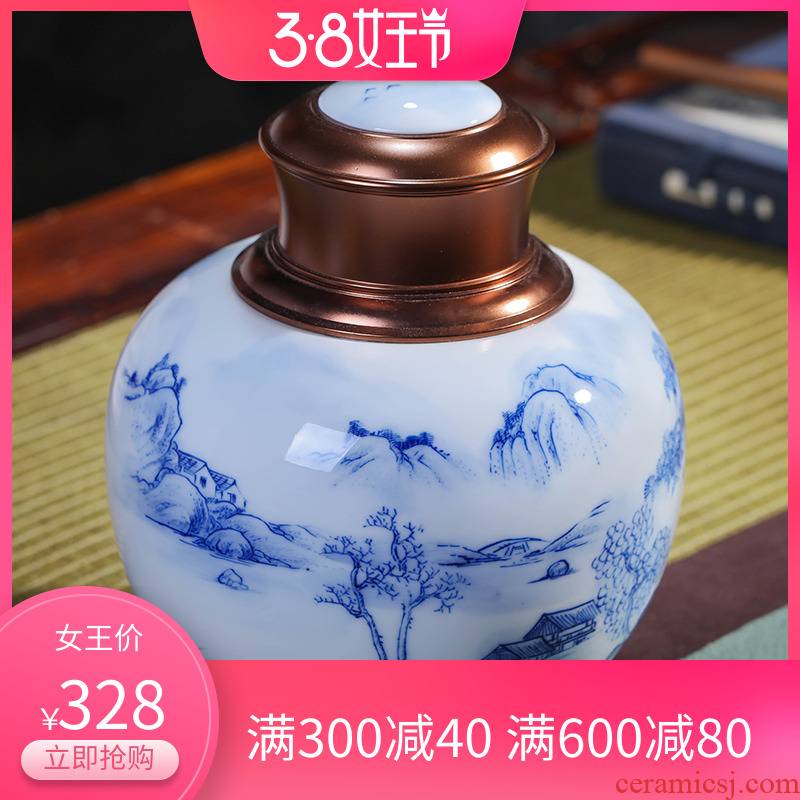 Jingdezhen ceramic tea pot size 1 catty cylinder seal pot of tea tea moistureproof loose tea POTS awake tea set