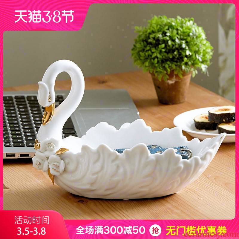 European ceramic tea table hallway porch key sundry receive dish home sitting room adornment swan furnishing articles with a gift