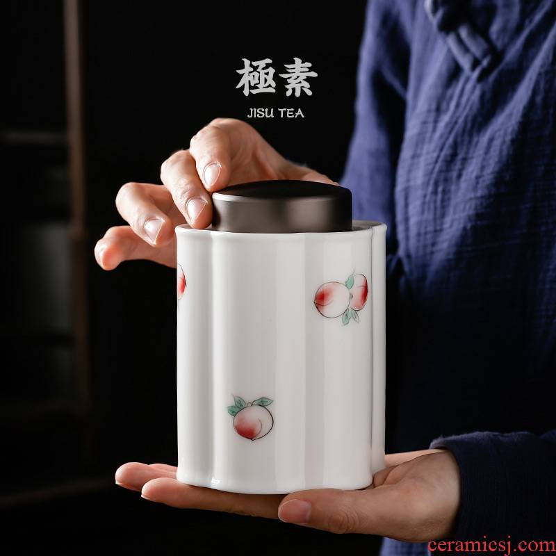 Pole element | peach tea warehouse caddy fixings household receives a Japanese ceramic seal tank moistureproof who tea POTS