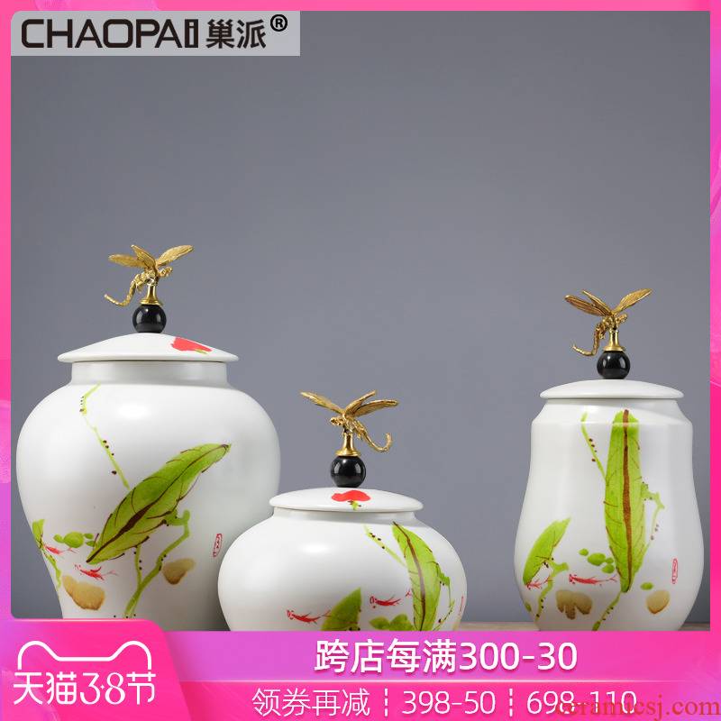 Chinese style dragonfly water storage tank is rustic ceramic furnishing articles boss side view Taiwan office soft decoration