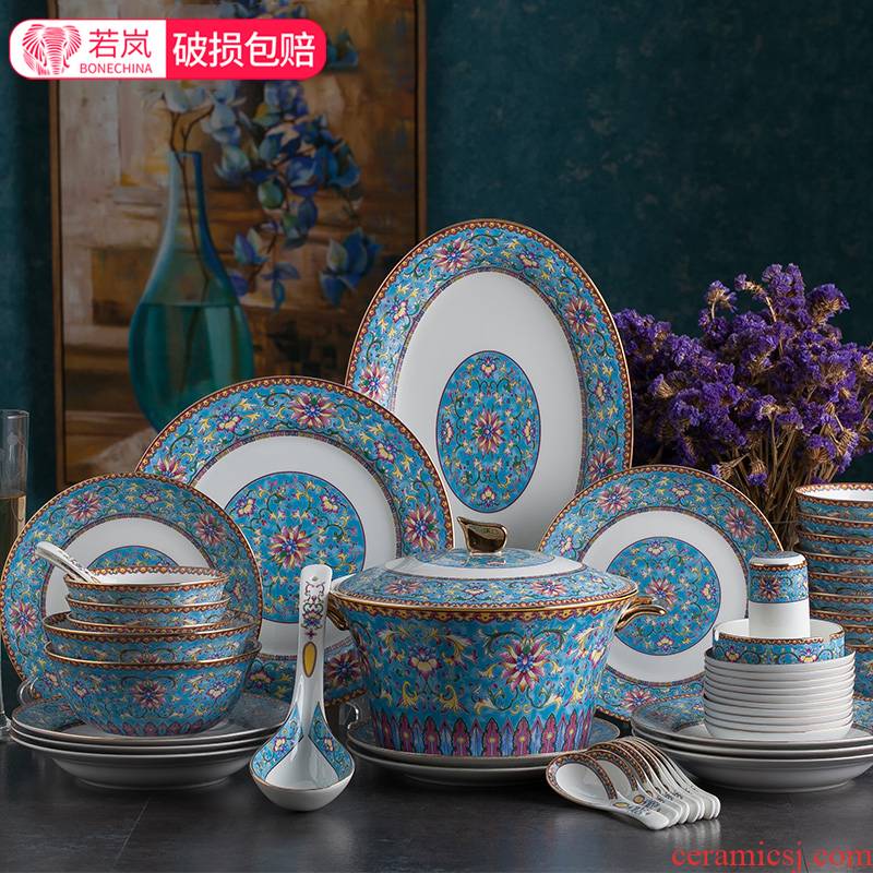 If the haze of tangshan ipads 60 pieces of colored enamel porcelain tableware home fete up phnom penh ceramic dish dish wedding gift set