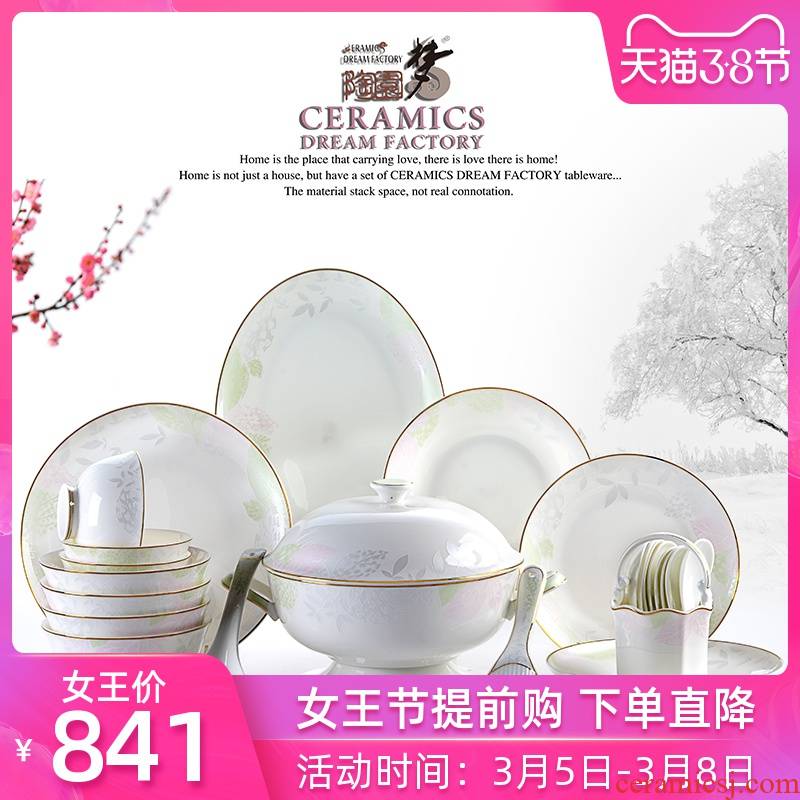 Dream dao yuen court dishes suit household of Chinese style is contracted, high - grade ipads China tableware suit ceramic bowl dishes gift combination