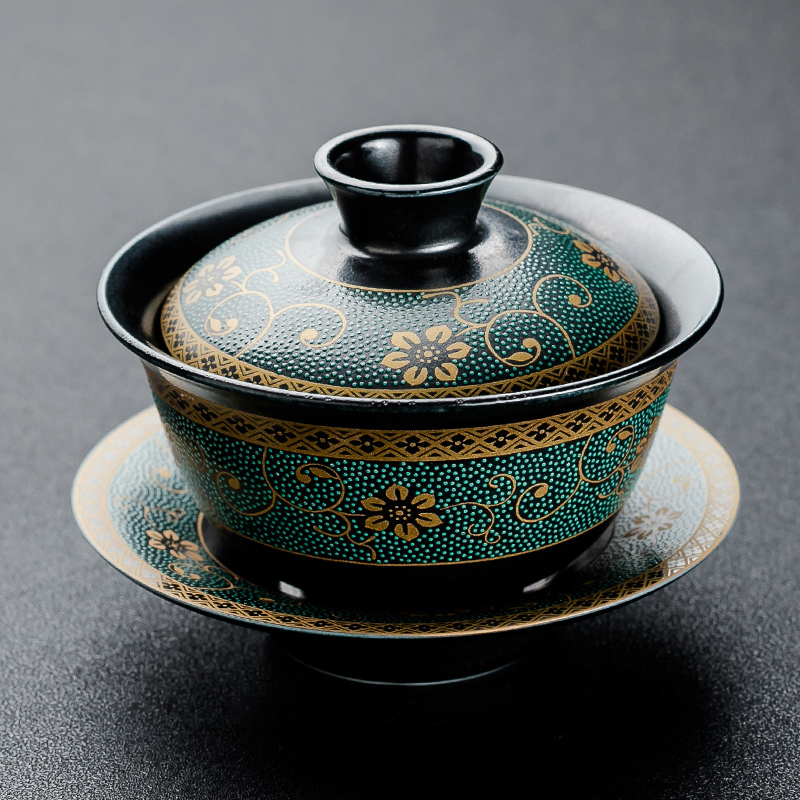 NiuRen ceramic kung fu tea set old period of mud bowl of black porcelain cups three kung fu large GaiWanCha ready to use