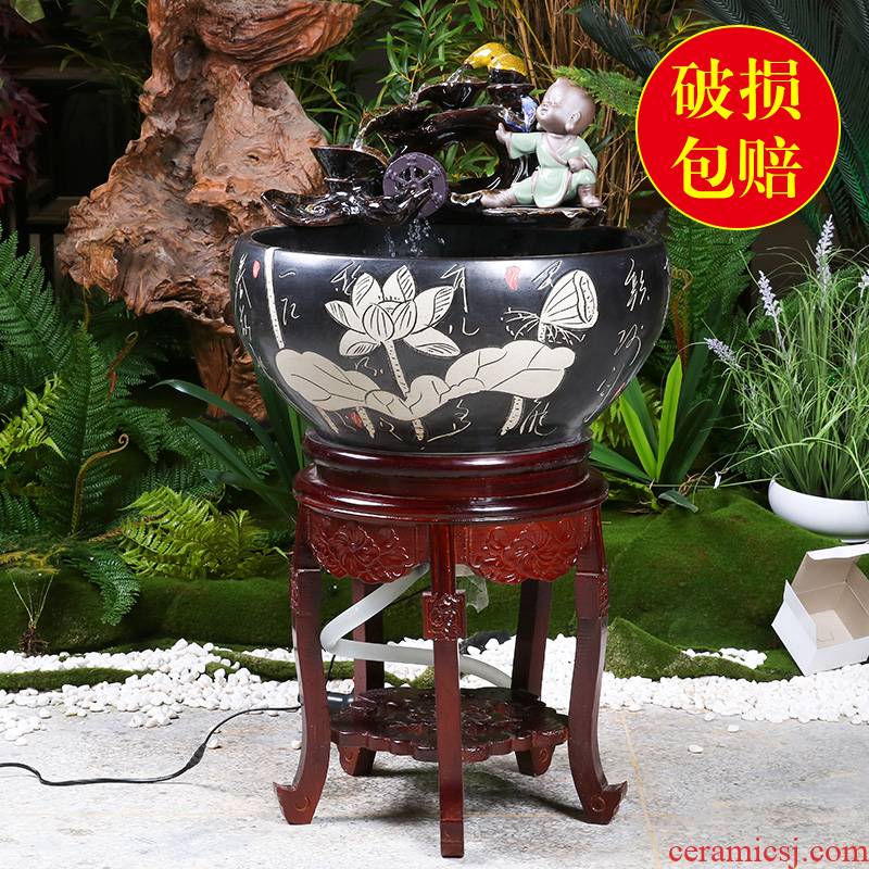 Jingdezhen with who pillar type filter water fountains ceramic aquarium decoration cycle water fish bowl