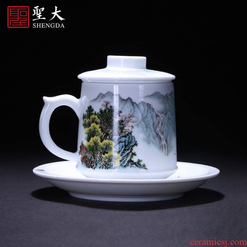 Holy big office cup hand - made ceramic pastel landscape cover cup comfortable belt filter keller cups of jingdezhen tea service