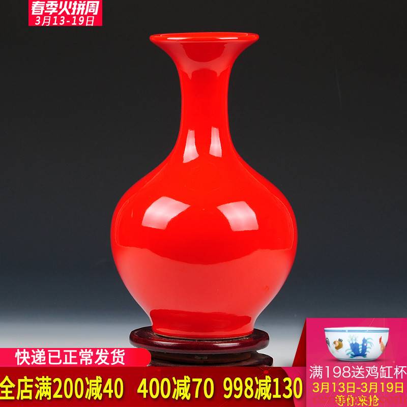 Jingdezhen ceramics China red solid color vase household adornment handicraft furnishing articles wedding gift for the wedding