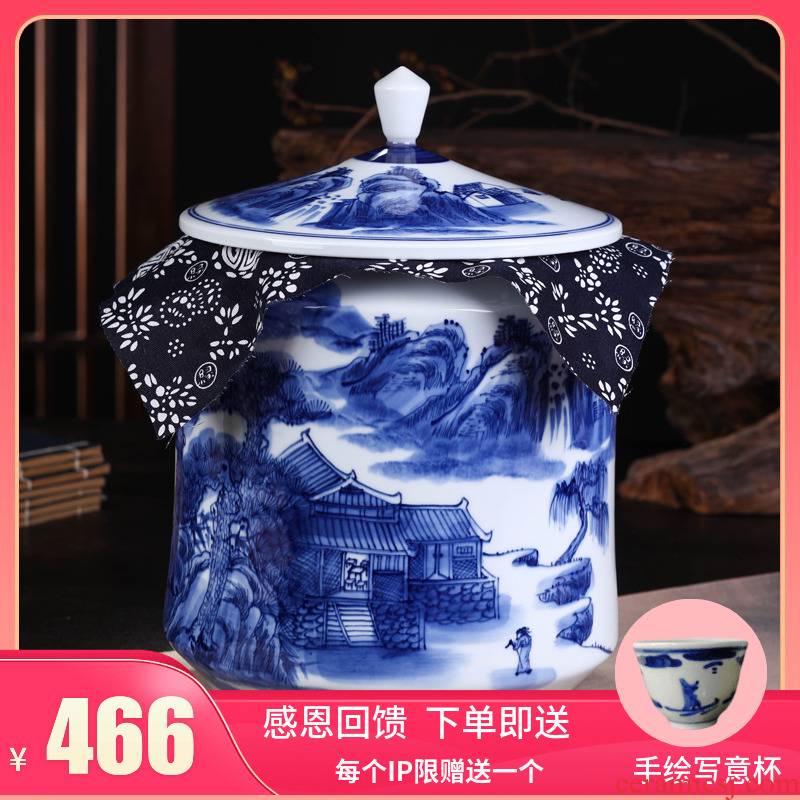 Jingdezhen ceramic tea pot of tea gift box packaging gm caddy fixings blue - and - white celadon seal storage tank