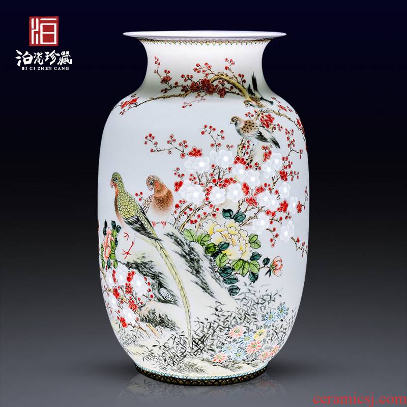 Jingdezhen ceramics hand carved flower vase Chinese modern bedroom sitting room adornment is placed a wedding gift