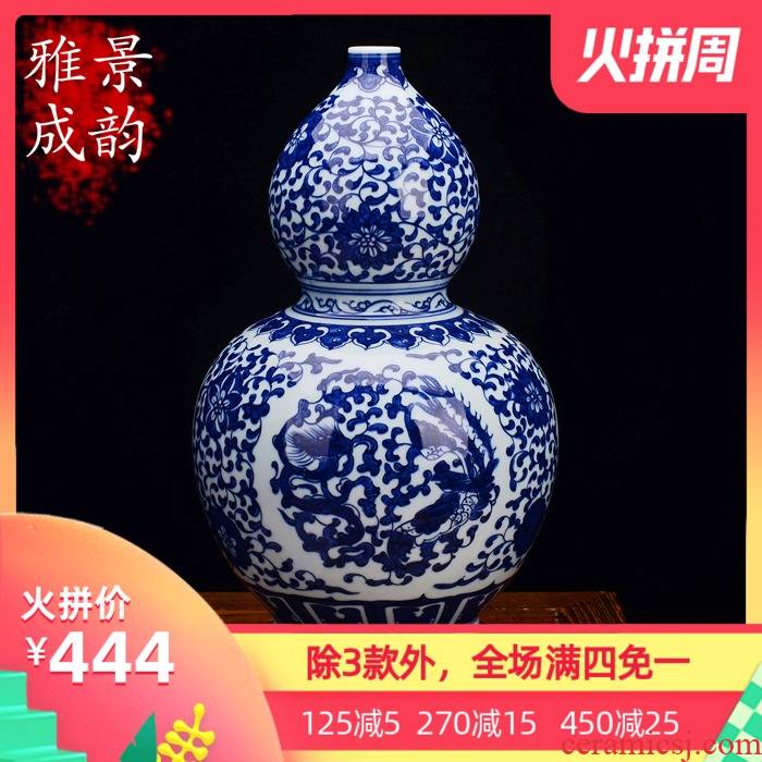Jingdezhen blue and white gourd archaize ceramics porcelain vase living room TV ark place to live in arts and crafts