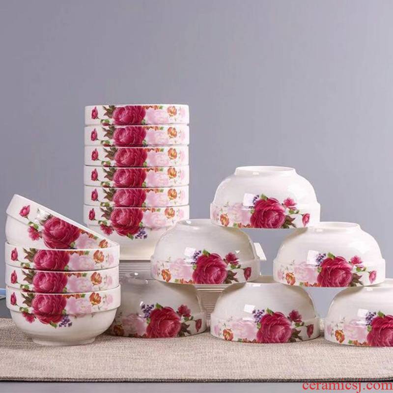 Bowl of rice bowls set 4.5/5 inch Bowl household chopsticks spoons set porcelain of jingdezhen ceramic tableware