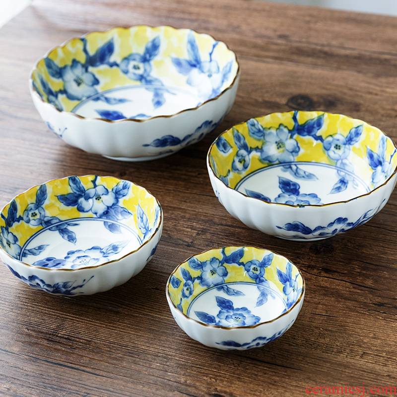 Huang Cai imported ceramic bowl under the glaze color big bowls of salad bowl of soup bowl rainbow such as bowl bowl dish dish dish Japanese household use