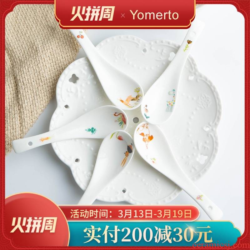 Yomerto small spoon, cartoon small ipads porcelain spoon run small ceramic spoon ladle TBSP of jingdezhen
