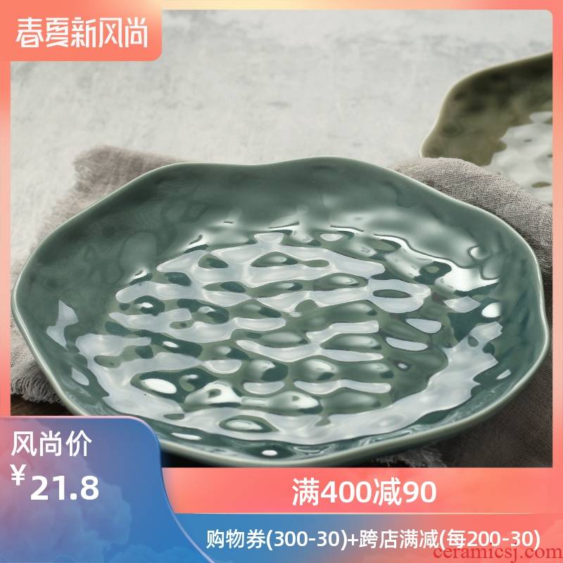 Chris beautiful porcelain Japanese retro creative cake stone tableware ceramic plate plate plate of western - style food dish plate of household