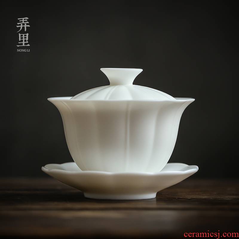 3 to Get | tureen tea cups in dehua white porcelain glaze firing to thin ceramic manually single kung fu tea bowl