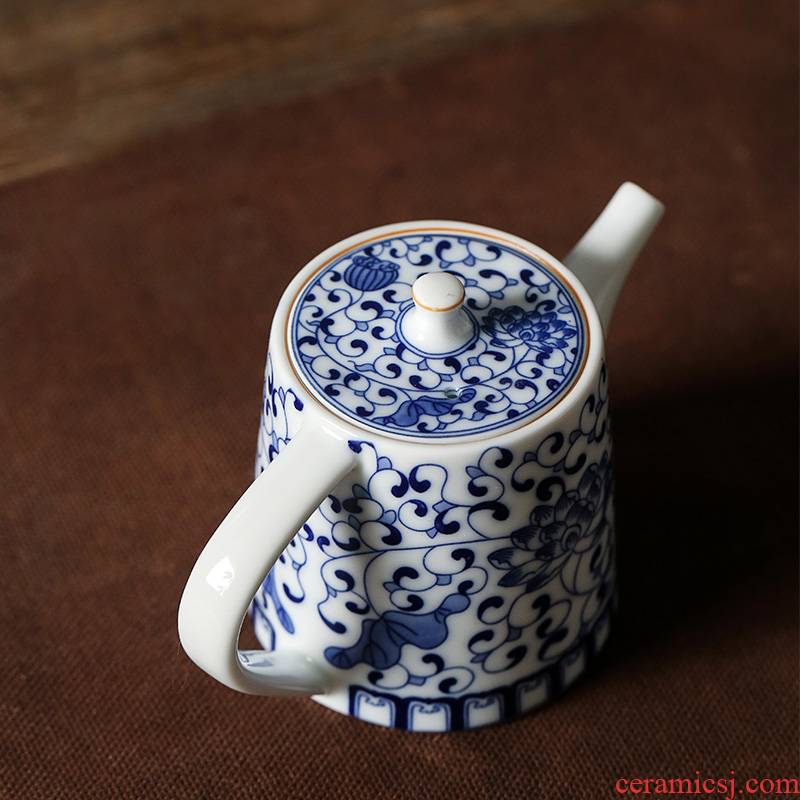 Earth story blue and white porcelain teapot household ceramics kung fu tea set single pot small filter teapot water flowing