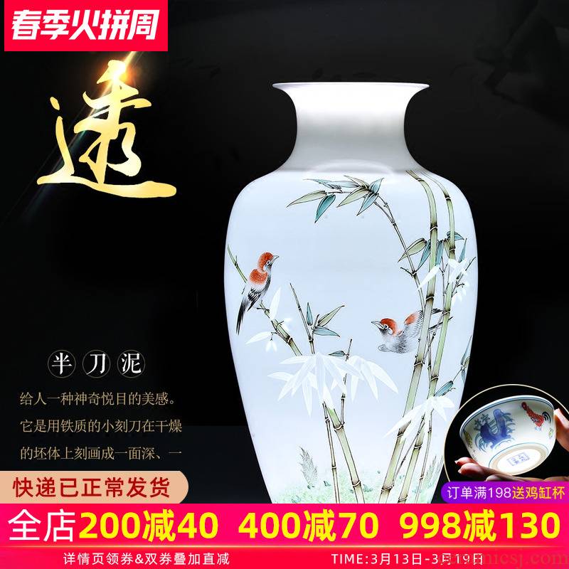 The Master of jingdezhen ceramics hand - made enamel vase thin foetus bamboo knife clay to I sitting room adornment