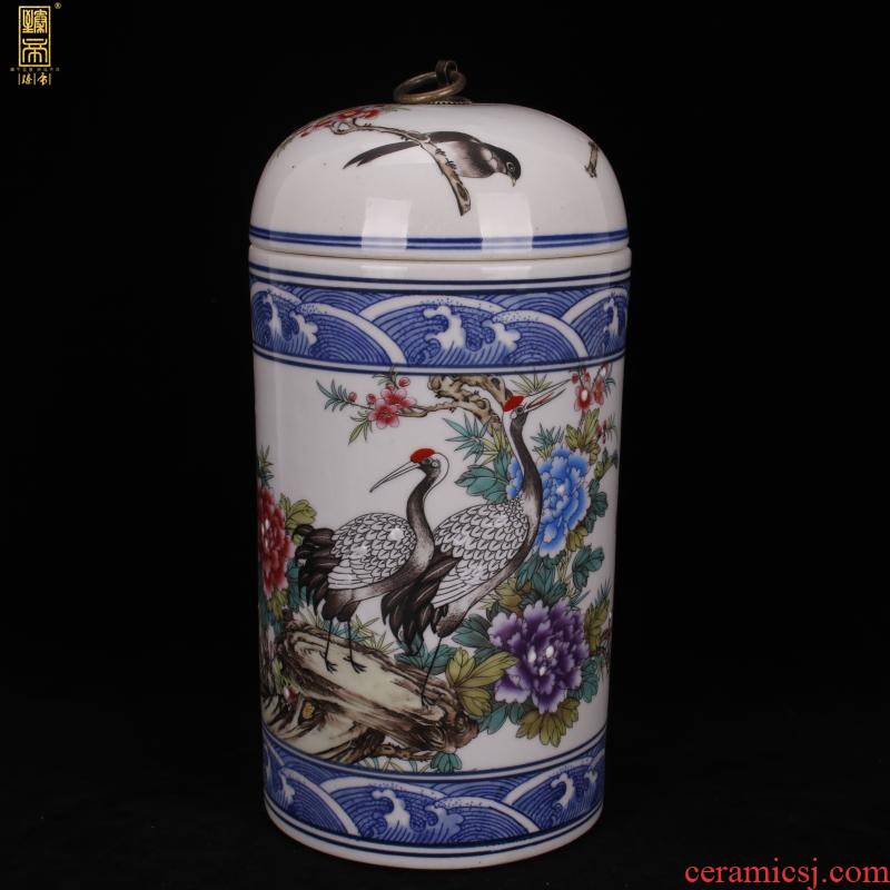 Jingdezhen imitation yongzheng bucket color rich and peaceful cranes lines cover pot of ark of desk of Chinese style household imitation antique decorative furnishing articles
