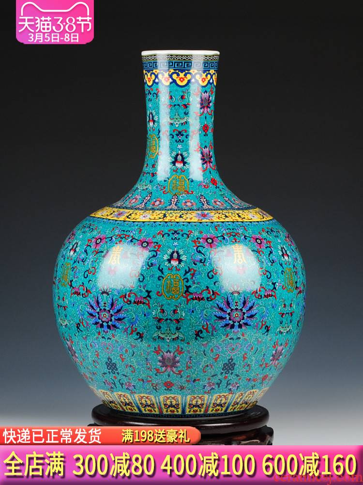 Jingdezhen ceramics colored enamel of large vases, flower implement Chinese style restoring ancient ways is the sitting room adornment is placed large arranging flowers