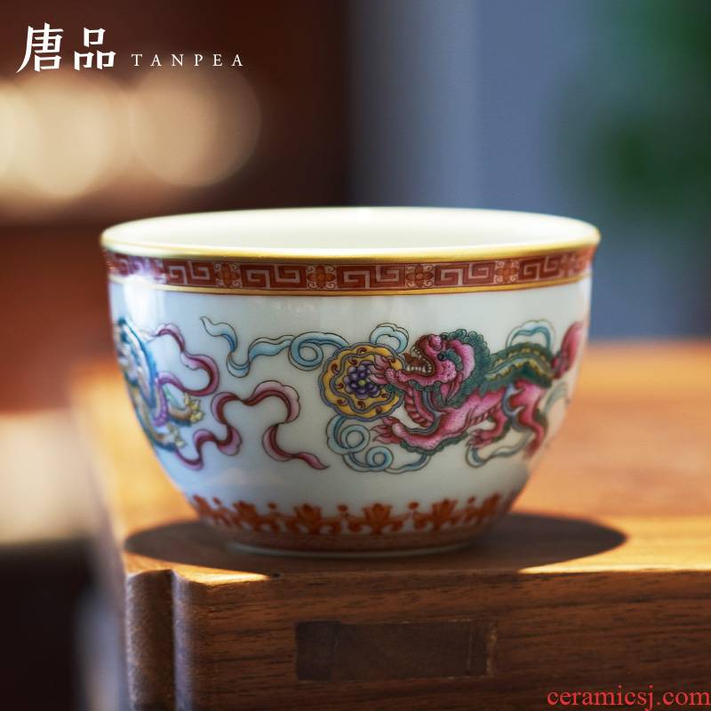 Everything is going well with colored enamel cylinder cup of jingdezhen ceramic cups hand draw the lion Pacific as pu - erh tea masters cup