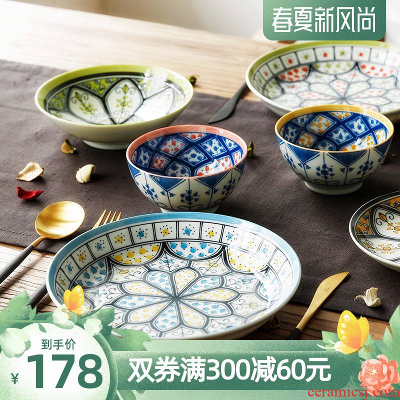 Japan imports ceramic dishes suit household dish bowl combination Morocco European dishes suit gift box