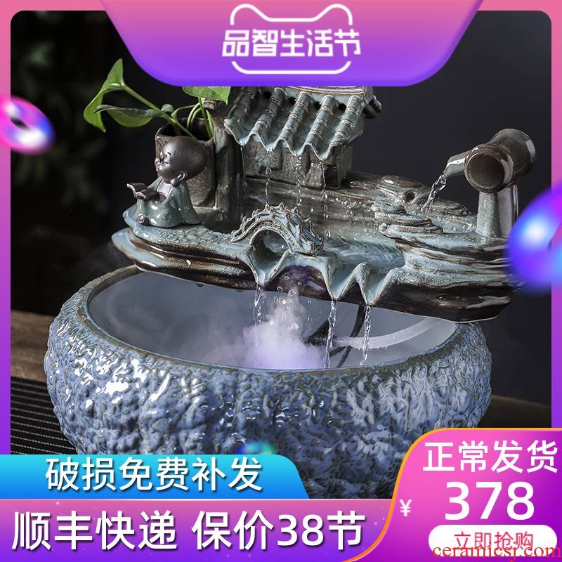 Jingdezhen round ceramic aquarium sitting room feng shui plutus automatic cycle water furnishing articles feng shui jiangnan water wheel