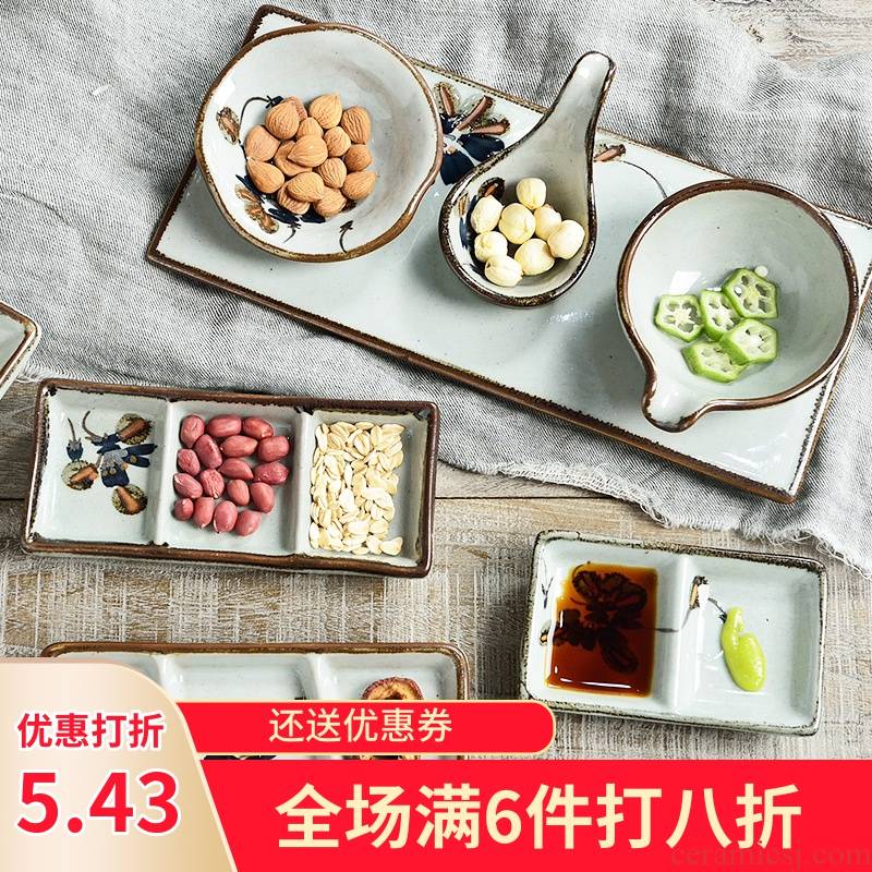 Three ceramic Japanese - style seasoning sauce dish dish, taste dishes Three disc dip in water bowls sauce dish home snack plate