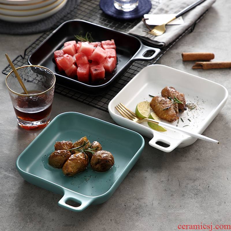 Creative flat - bottomed baking tray oven microwave oven pan dinner plate irregular square, flat ceramic plate