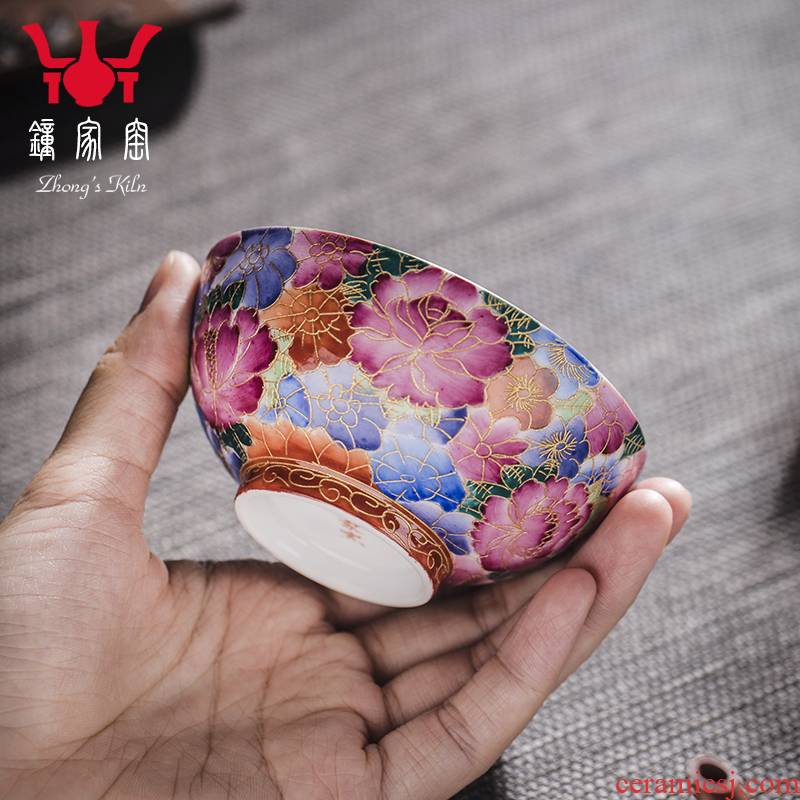 Clock home trade, one cup of jingdezhen manual hand - made wire inlay enamel see colour triangle flowers pattern circle high - end personal kung fu tea cups