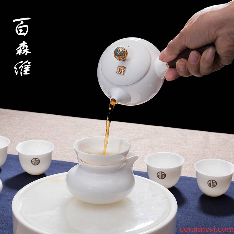 Babson d jingdezhen ceramic side suet jade white porcelain handle teapot side kung fu tea set household the pot of single pot