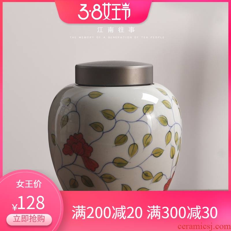 Jiangnan past Chinese flowering apple tea pot ceramic POTS Chinese kung fu tea set double tin lid seal pot