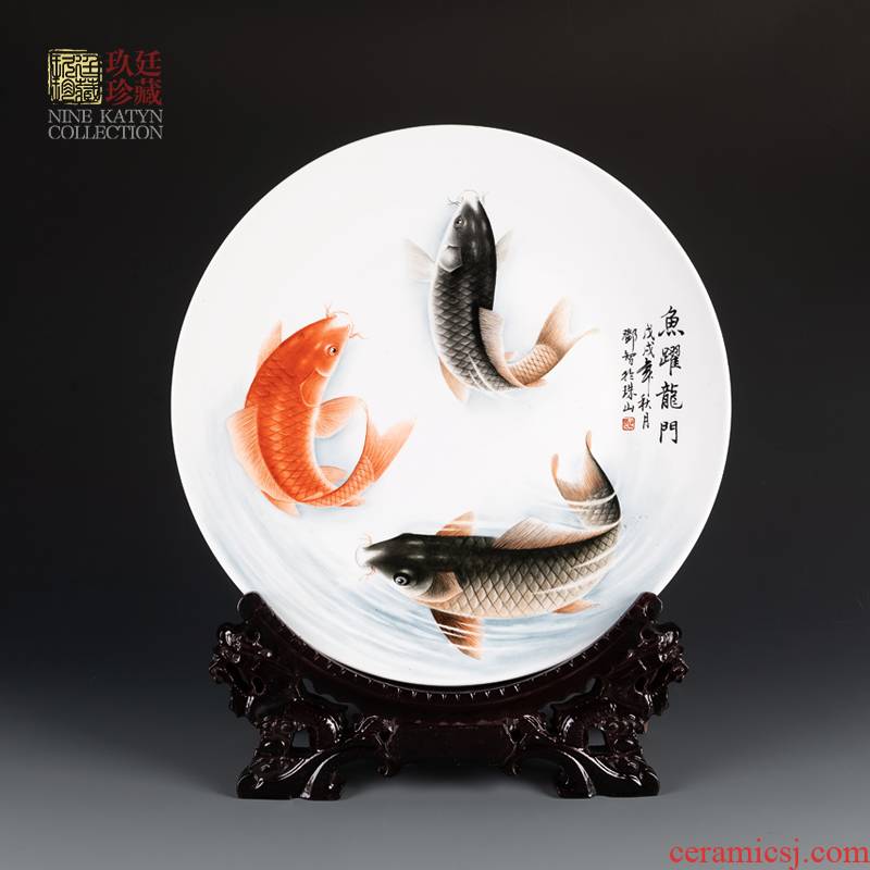 About Nine furnishing articles at jingdezhen hand - made ceramic decoration plate decoration save work the teacher Deng Zhi, hand - made porcelain 40 cm