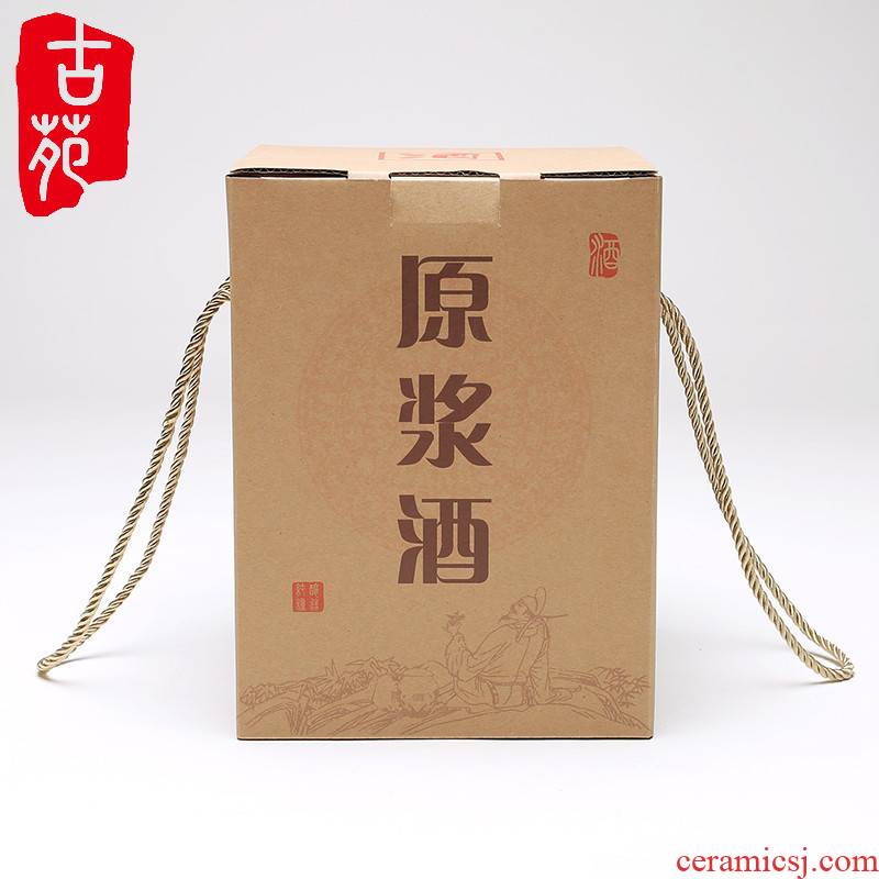 The ancient garden ceramic bottle parts kraft paper hand carry carton box 3 kg 5 jins of jars of general wine box packaging