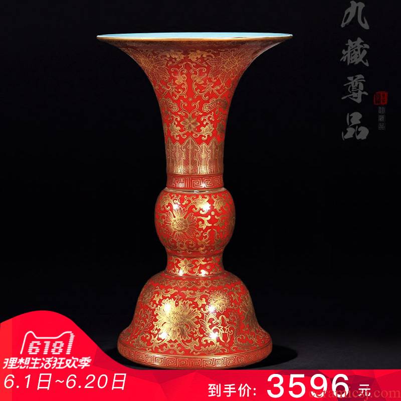 Jingdezhen ceramics antique hand - made with red paint wrap lotus flower aroma crafts are sitting room TV cabinet vase