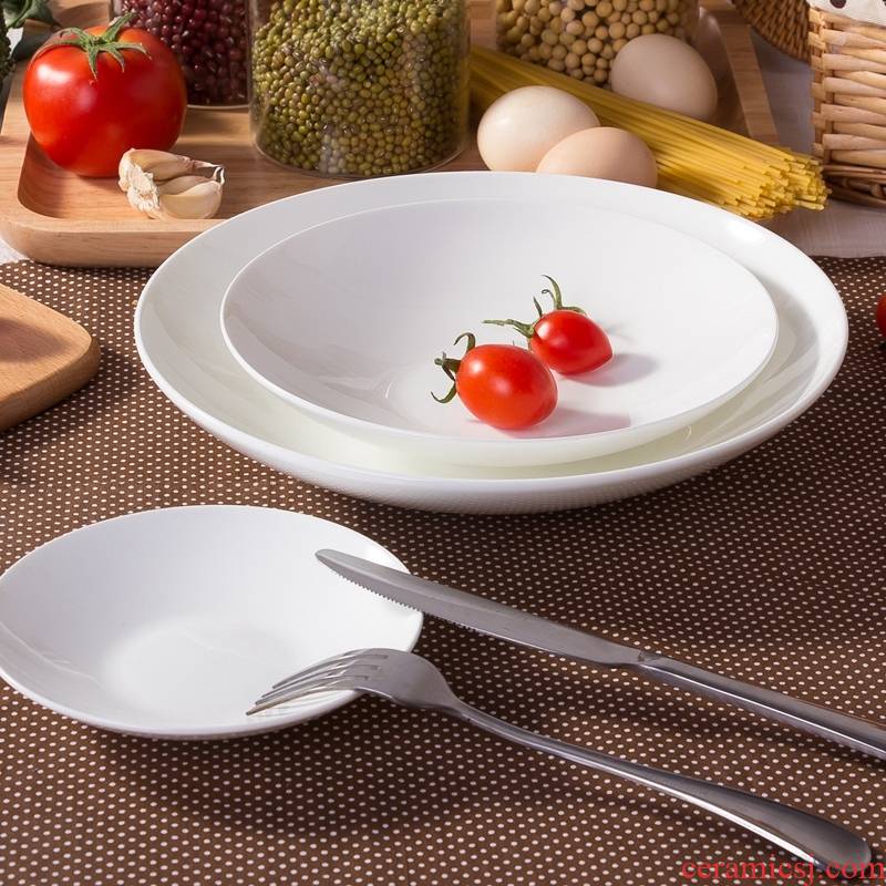 Hotel tableware home plate round big soup plate, 0 creative ceramic plate, the pure white ipads China plates