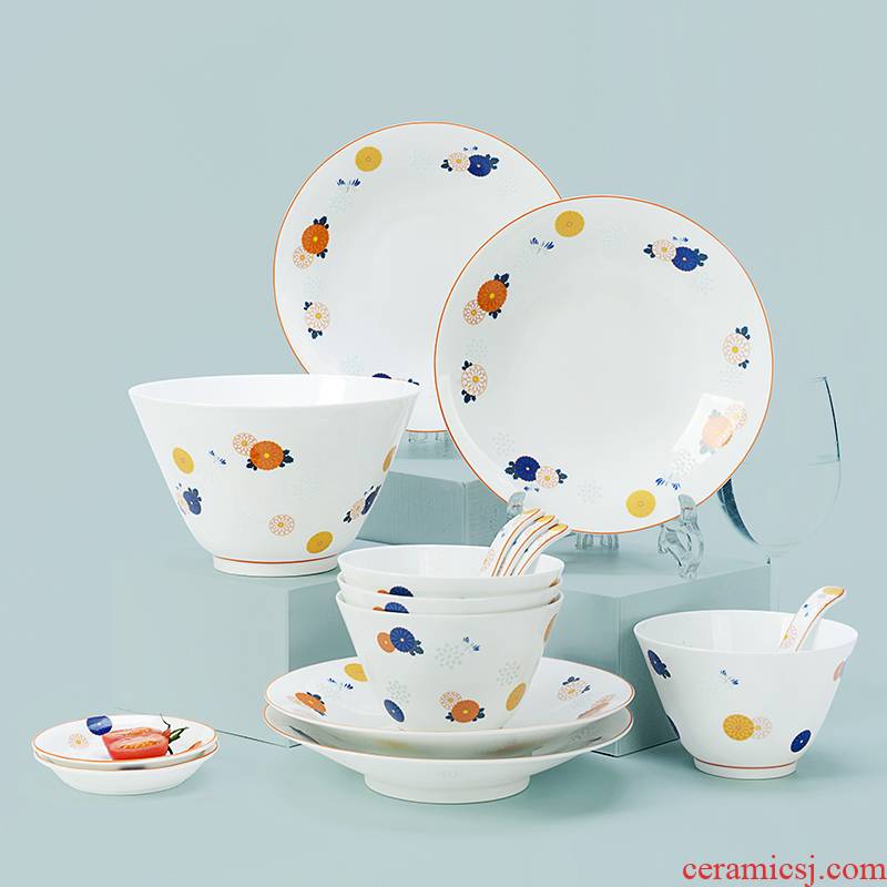 Jade cypress jingdezhen porcelain tableware dishes suit household Japanese ceramic bowl dish bowl chopsticks tableware combination plate