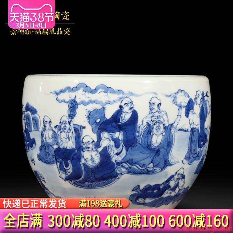 Jingdezhen blue and white ceramics hand - made the writing brush washer water shallow ocean 's 18 tea wash to handicraft furnishing articles