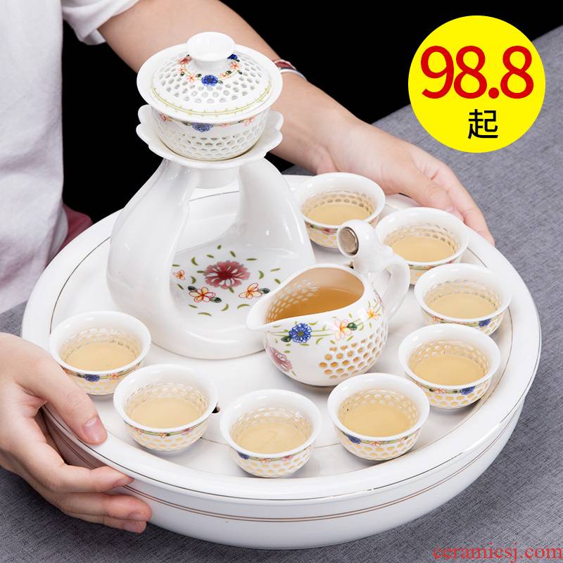 Jane quality tea tea set of household ceramic teapot contracted round tea tray was kung fu tea cups of a complete set of dry terms plate