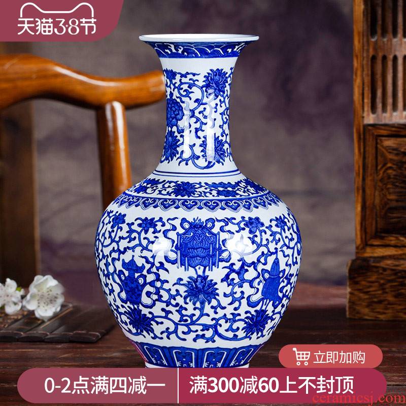 Blue and white porcelain of jingdezhen ceramics floret bottle archaize sitting room adornment of new Chinese style household crafts are arranging flowers