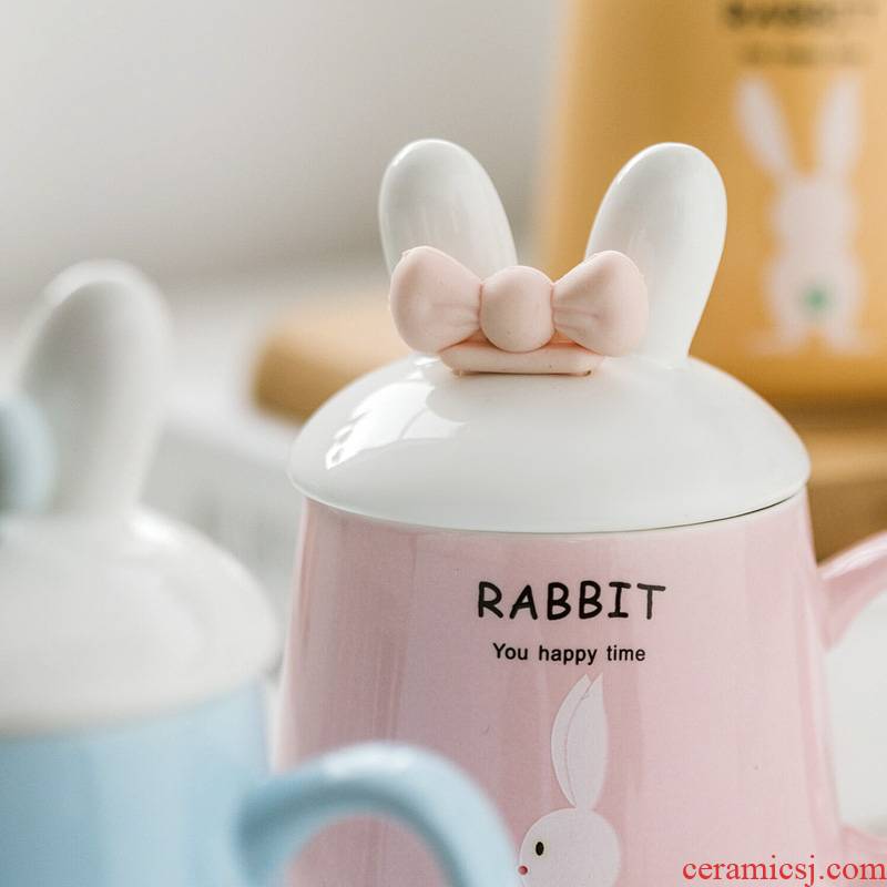 Rabbit glass ceramic cup han edition with cover spoon keller, lovely schoolgirl ultimately responds a cup of coffee cup creative trend
