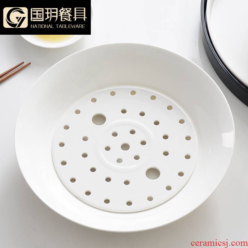Pure white ipads China dish home large soup dumplings plate double drop white creative ceramic dumpling dish