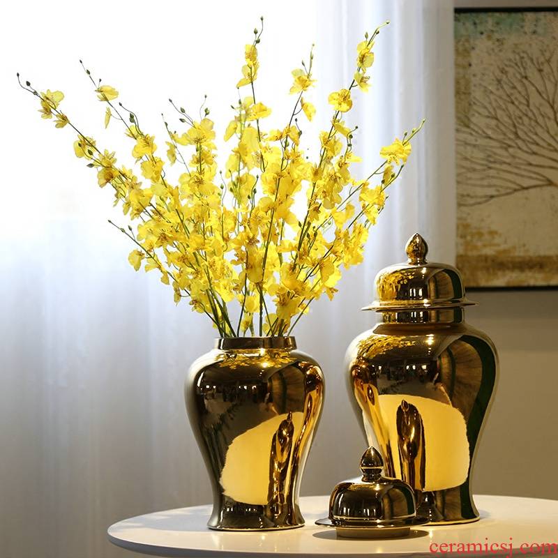 Jingdezhen gold - plated vase mesa of new Chinese style porch club show the general pot of flower implement candy as cans accessories